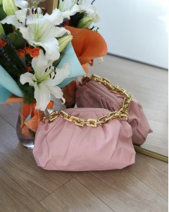 Kadın Pembe Zincir Detaylı El Omuz Çantası