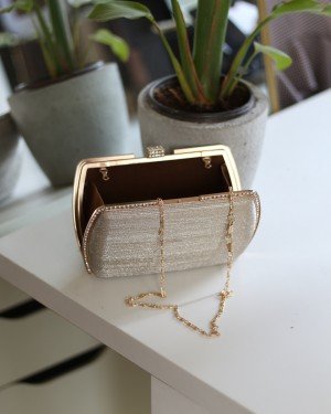 Kadın Gold Çizgi Doku Kristal Taş Detaylı Abiye Çanta Kadın Gold Çizgi Doku Kristal Taş Detaylı Abiye Çanta