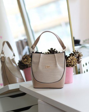 Kadın Vizon Dokulu Büzgü Detay El & Omuz Çantası