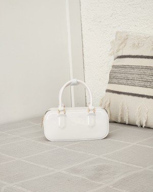 Kadın Beyaz Silikon Çift Kulplu Askılı El & Omuz Çantası