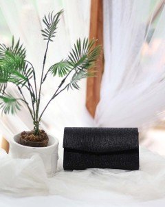 Kadın Simli Siyah Mini Kutu Omuz Çantası