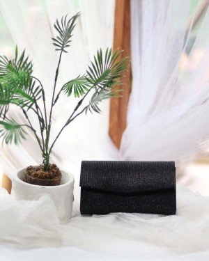 Kadın Simli Siyah Mini Kutu Omuz Çantası