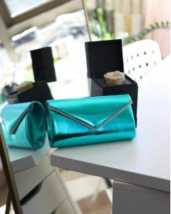 Kadın Turkuaz Parlak Deri Taş Detaylı Omuz Çantası