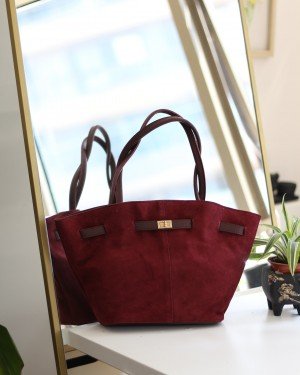 Kadın Bordo Süet Gold Toka Detaylı Büyük Boy Omuz Çantası