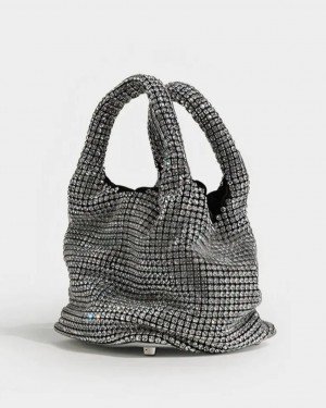 Kadın Silver Full Taş Çift Kulplu Abiye Çanta