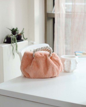 Mercan Peluş Örgü Sap El & Omuz Çantası 