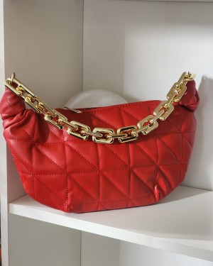 Kırmızı Baklava Desenli Zincirli El Çantası