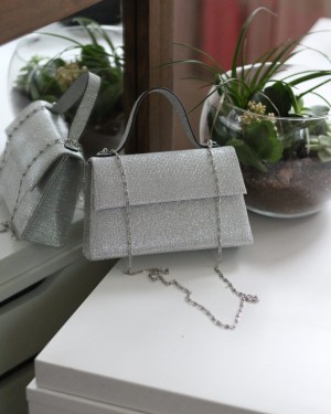 Kadın Silver Simli Tutma Detaylı Abiye Çantası