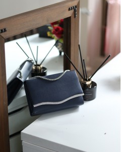 Kadın Lacivert Taş Detaylı Zincirli Omuz Çantası