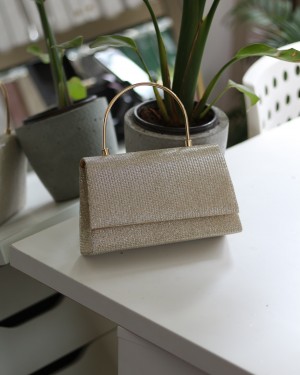 Kadın  Gold Metal Tutma Saplı Kapaklı Abiye Çanta