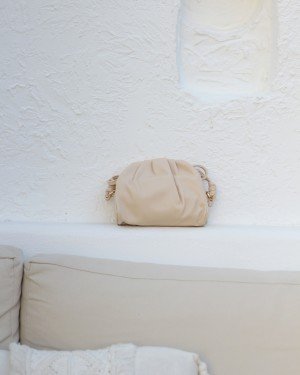 Kadın Krem Yumuşak Pileli Omuz Çantası