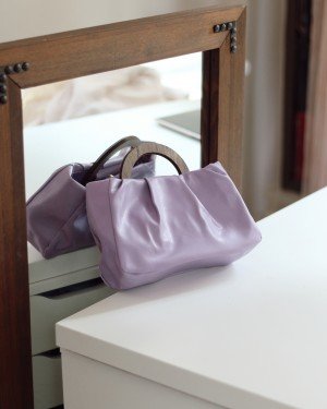 Kadın Lila Tahta Saplı Yumuşak Askılı Omuz Çantası