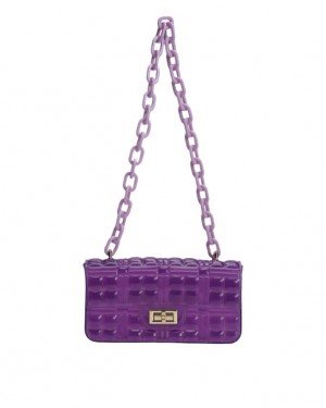 Mor Kemik Sap Detaylı Silikon Omuz Çantası
