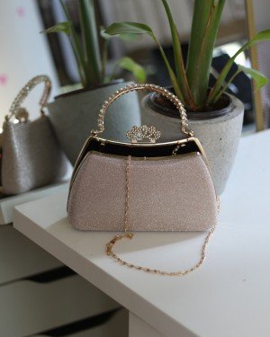Kadın Rose Gold Kristal Tutma Saplı Abiye El Çantası Kadın Rose Gold Kristal Tutma Saplı Abiye El Çantası
