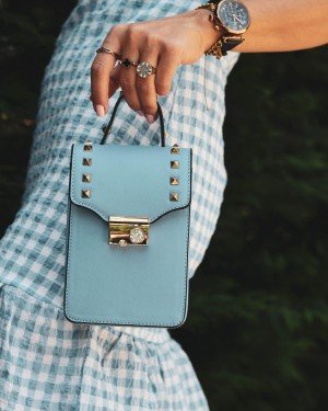 Kristal Detaylı Mavi Mini Omuz Çantası Kristal Detaylı Mavi Mini Omuz Çantası