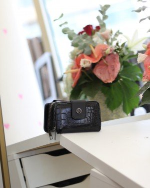 Kadın Siyah Kroko Doku Mini Boy Cüzdan