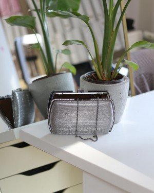 Kadın Platin Çizgi Doku Kristal Taş Detaylı Abiye Çanta Kadın Platin Çizgi Doku Kristal Taş Detaylı Abiye Çanta