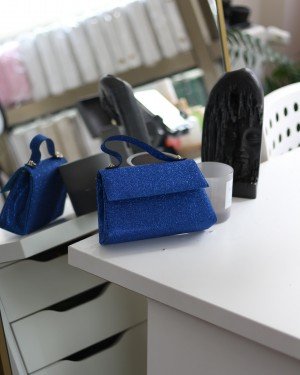 Kadın Mavi Simli Tutma Detaylı Abiye Omuz Çantası