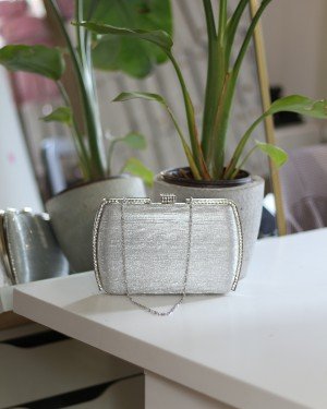 Kadın Silver Çizgi Doku Kristal Taş Detaylı Abiye Çanta Kadın Silver Çizgi Doku Kristal Taş Detaylı Abiye Çanta