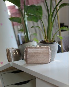 Kadın Rose Gold Çizgi Doku Kristal Taş Detaylı Abiye Çanta