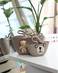 Bej Örme Aksesuar Detaylı 2'li Anne Kız El Çantası