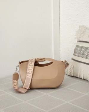 Kadın Bej Silikon Kumaş Askılı İç Portföy Detaylı Omuz Çantası