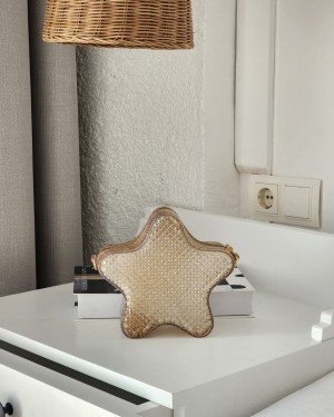 Kadın Şeffaf Gold Silikon Yıldız Formlu Zincir Detaylı Çapraz Çanta